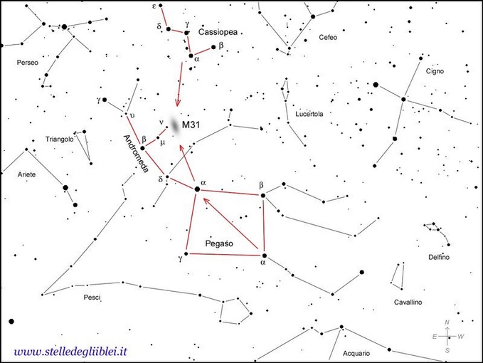 Cartina per individuare la Galassia di Andromeda